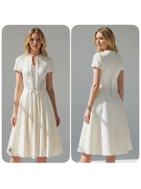 UNTTLD THE NARO LACED-UP IVORY MIDI DRESS SZ44 (XL) - BNWT